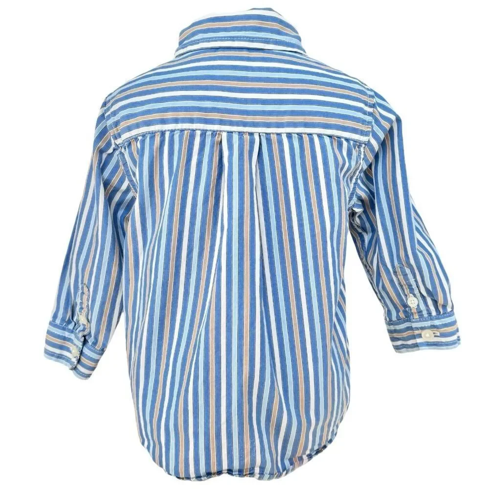 Baby Gap Boys Long Sleeve Striped Button Down Brannan Bear Shirt. 12-18 Months